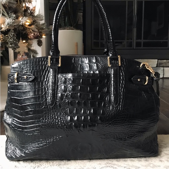 Brahmin Croc Embossed XL Travel Satchel Crossbody Bag - Picture 6 of 16